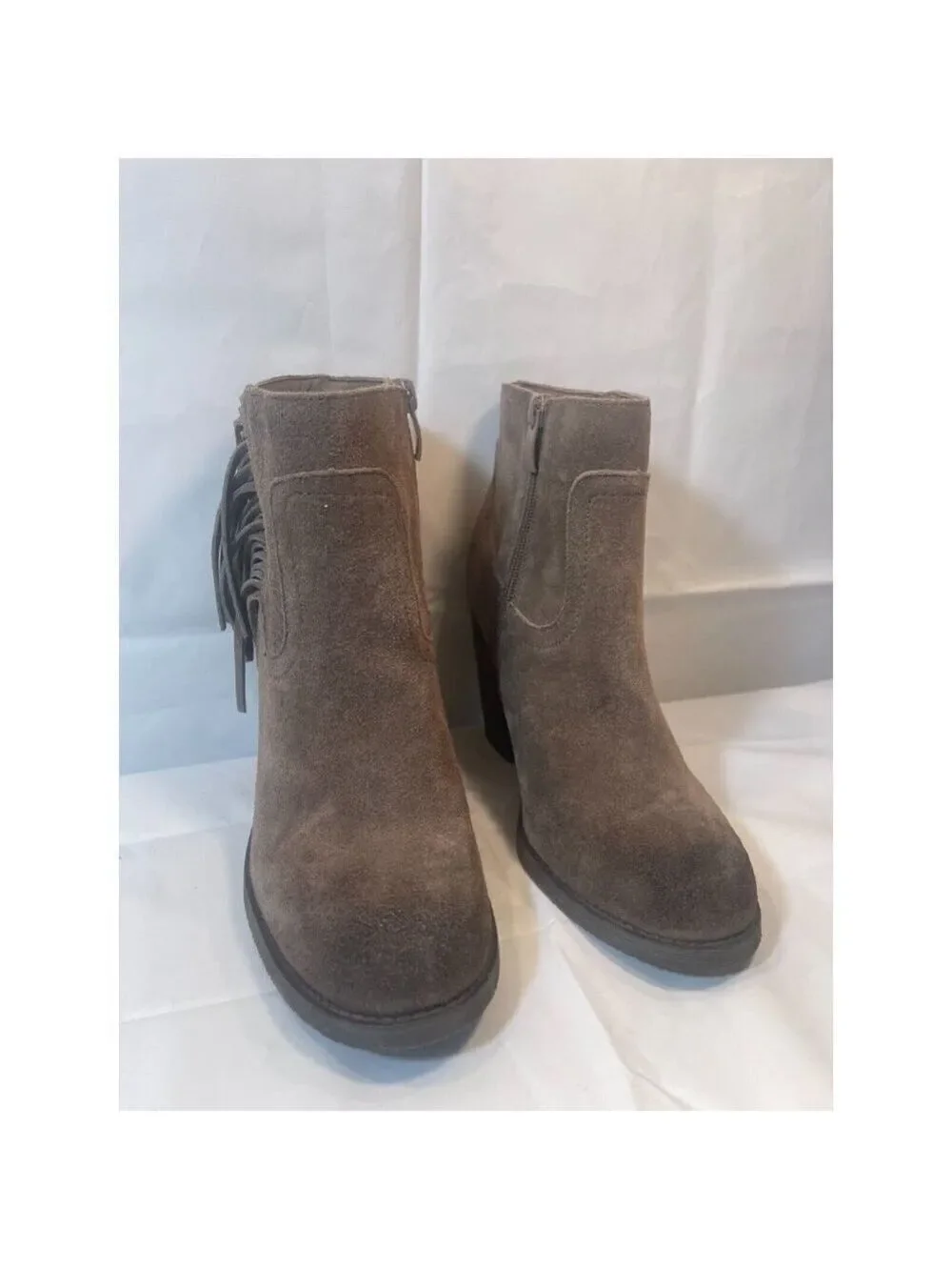 Sbicca Marimba Fringe ankle BOOT WESTERN  Taupe Size 7.5M
